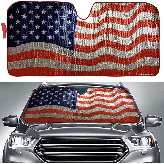 

Big Hippo Sun Shade, Windshield Sun Shade American Flag Sunshades Keep Vehicle Cool Protect Your Car from Sun Heat & Glare Best UV Ray Visor American Flag Design