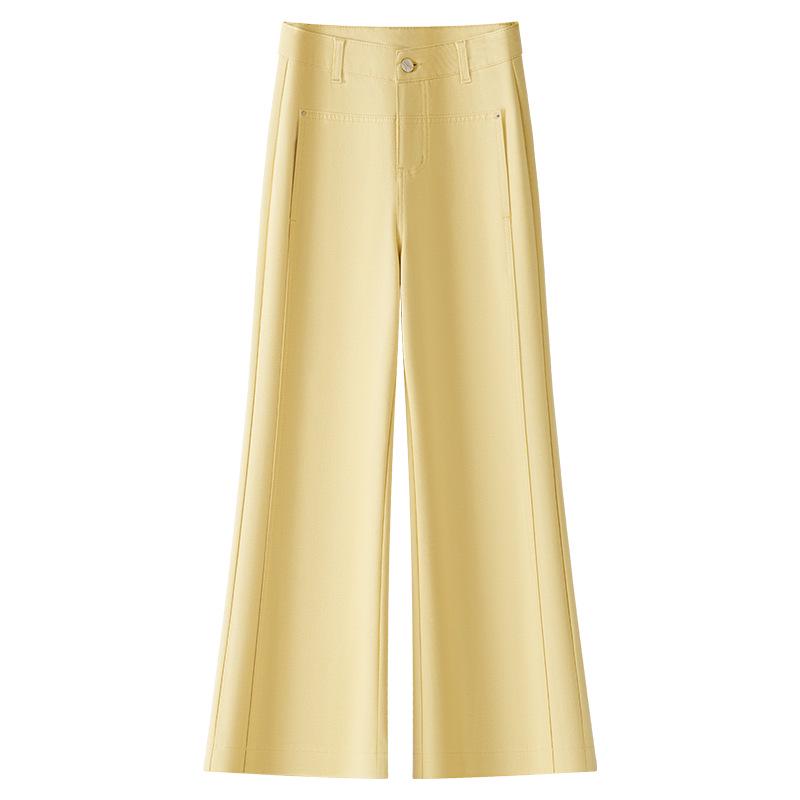 

Женские желтые джинсы с высокой посадкой, микро-клеш, широкие штанины - Весна/Лето, стройнящий драп 2XL жёлтый