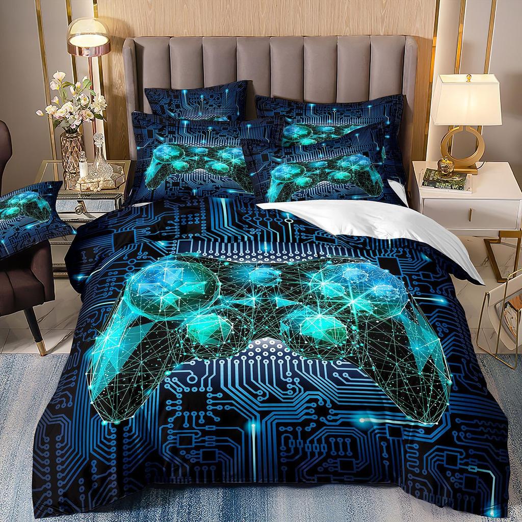 Videospiele Bettwäscheset Herren ,Gamecontroller Bettdeckenbezug mit Kissenbezügen für Jungen,Druck Spielen Duvet Cover Set Jugendliche