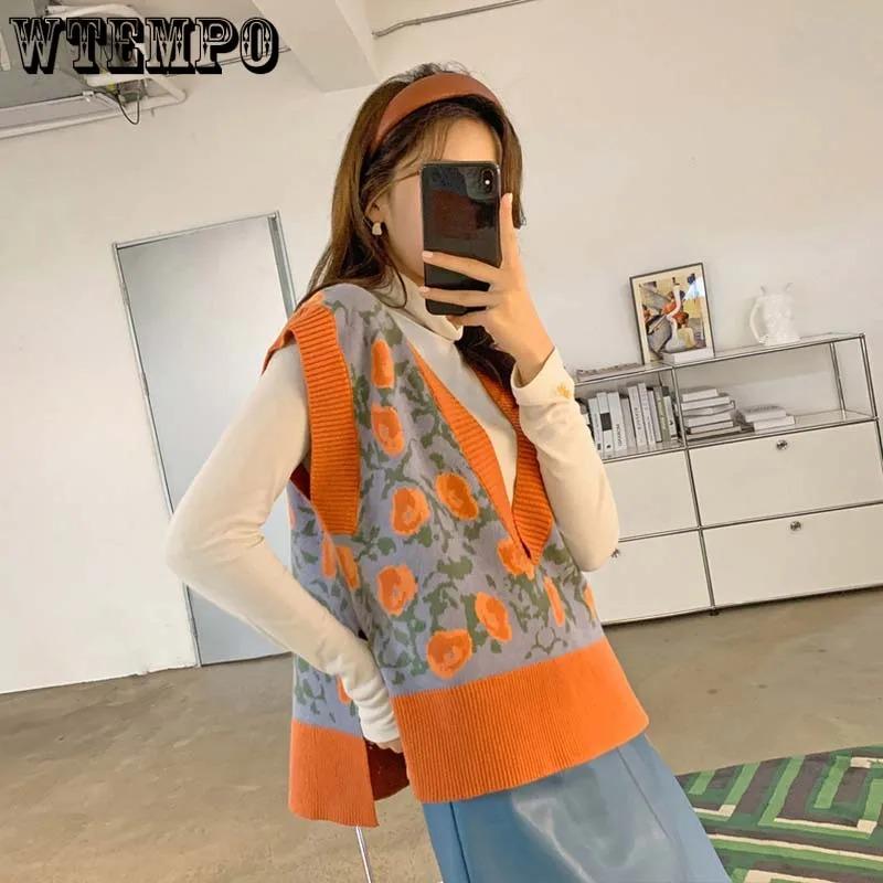 Embroidery Floral Knit Vest Women Short Sweet Sweater V-Neck Pullover Pull Jumper New Fashion Autumn Winter