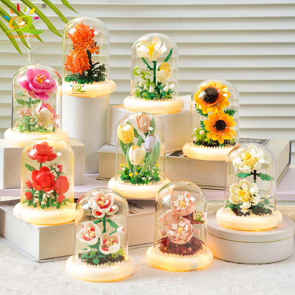 Non-Toxic Moc Eternal Bouquet Display Box Micro Building Block Flower Model Diy Home Desk Plant Decoration Brick Toy For Children