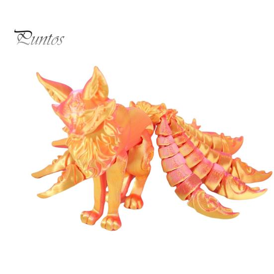 Collectible Fox with Nine Tails 3D Printed Ornament Tailed Figurine Articulated And Hand-painted Limbs Animal Action Figure Flexible Fidget