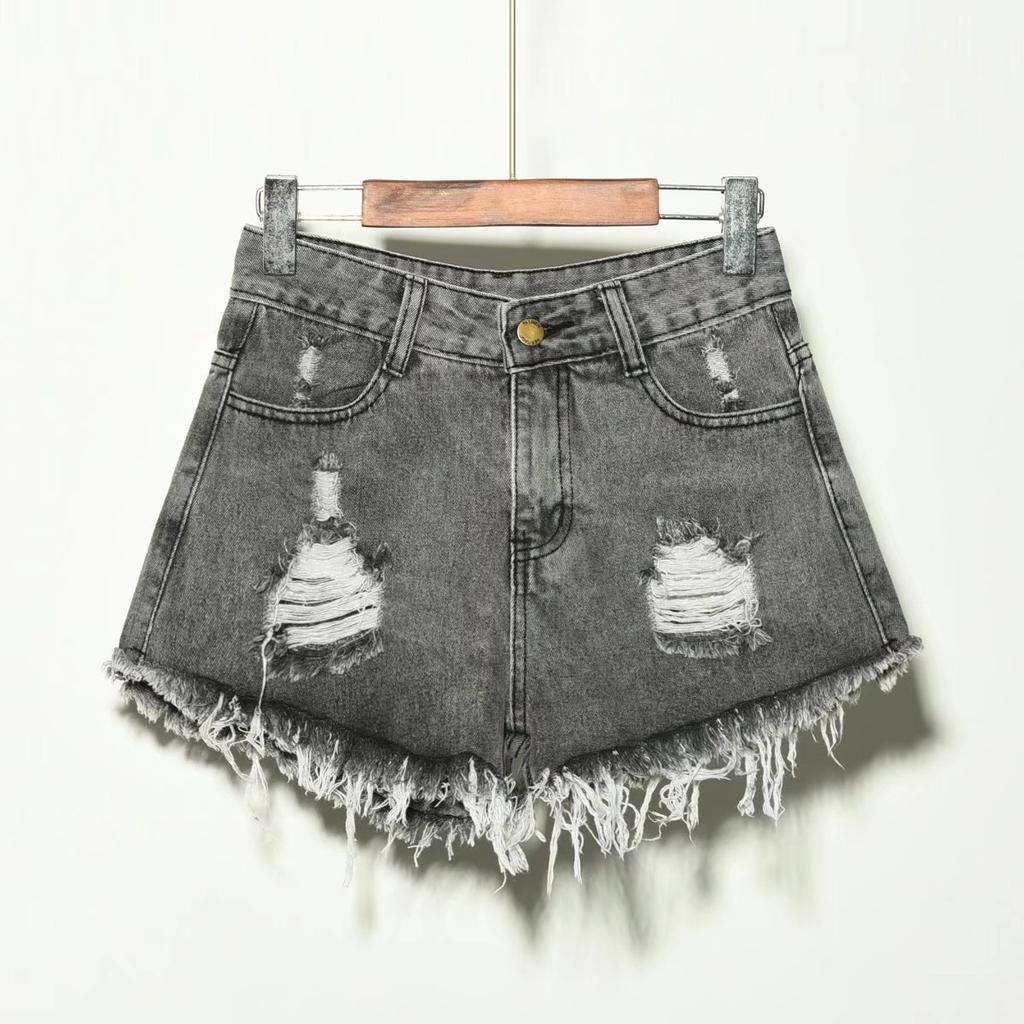 Plus-size High-waisted Denim Shorts Women's Summer Elastic-waisted Wide-leg Pants