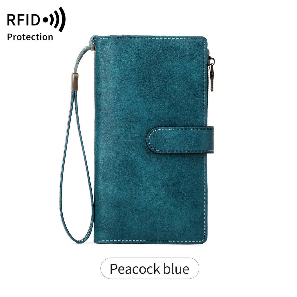 New Anti-theft Brush Women's Wallet Multi-function Three-fold Long Wallet Retro Zipper Wallet