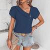 2026 Summer Solid Color Washed Cotton Asymmetrical Collar Women's Top