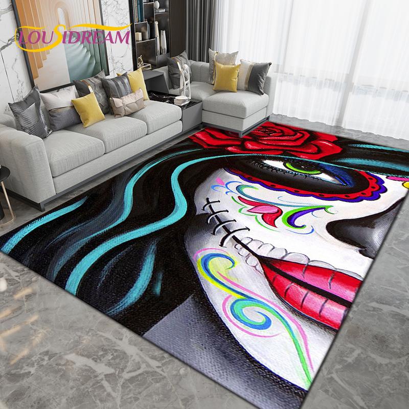 Cartoon Skull Girl Area Rug Large,Carpet Rug for Living Room Bedroom Sofa Decoration,Doormat Kitchen Bathroom Non-slip Floor Mat