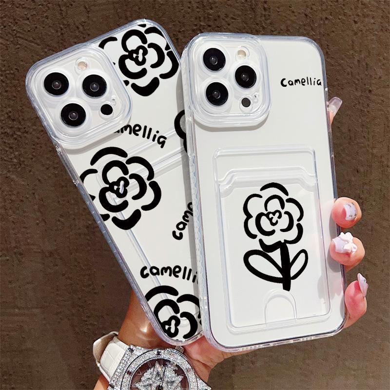 Card Slot Holder Silicone Wallet Pocket Case For Xiaomi Redmi Note 12 13 Honor 200 Smart Oppo A18 A38 A58 Samsung S23 S24 S25 Cover Clear Phone Bumper