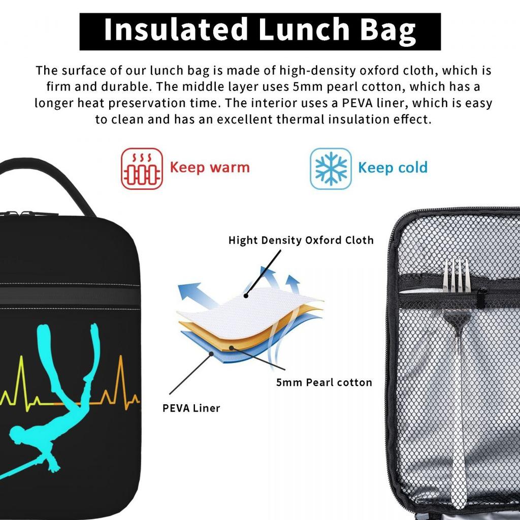 Spearfishing Spearfisher Fishing Heartbeat Pulse Insulated Lunch Bag for Kids School Cooler Thermal Food Box Tote Lunch Boxes