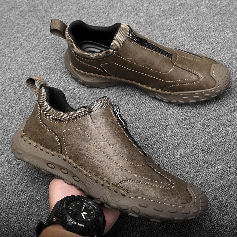 

Мужская обувь ручной работы из кожи Дышащая мужская повседневная обувь на молнии Лоферы Мужские кроссовки 44 хаки