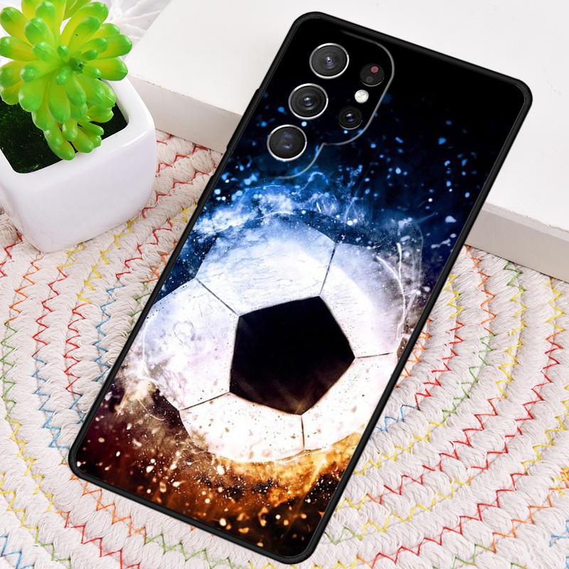 Fire Football Soccer Ball Soft Phone Case for Samsung Galaxy Note 10 Pro S26 Ultra S23 S24 FE S25 S21 S22 PLUS Shockproof Cove