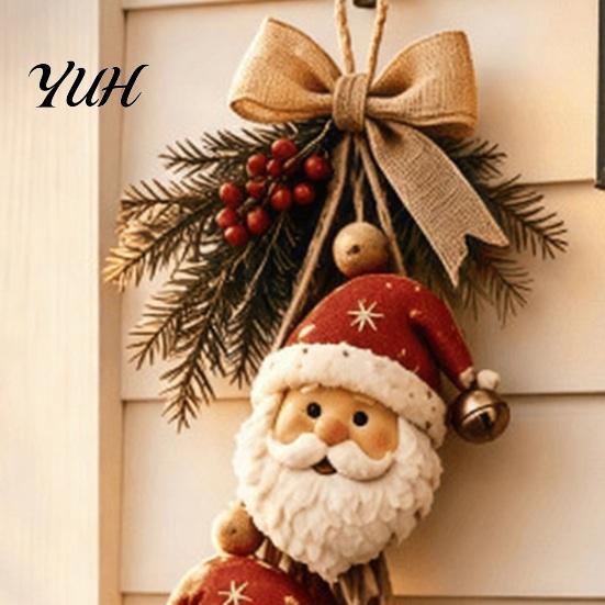 Rustic Christmas Home Ornaments Santa Claus Wooden Hanging Ornament, Tree Decor with Ornament Jute String, Farmhouse Holiday Wall for Garden