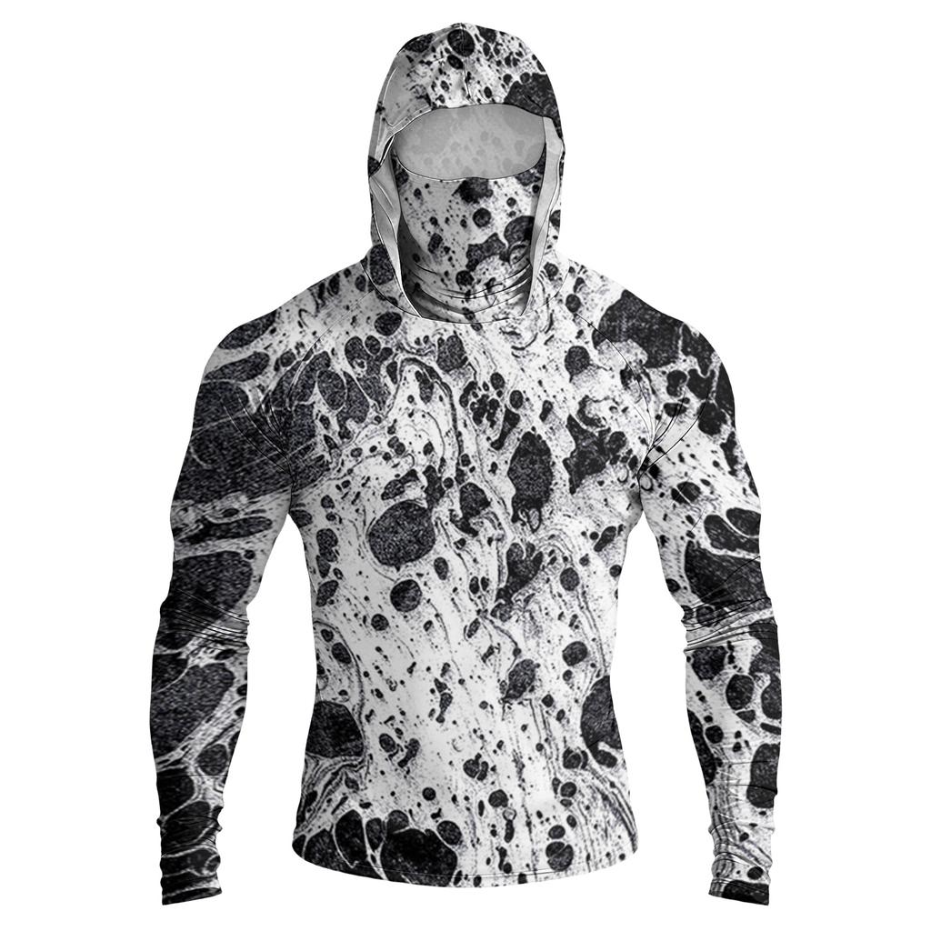 Men's Casual Raglan Hooded Long Sleeve Sun Protection Shirt UPF 100 Plus Lightweight Breathable Quick Dry Fabric with Textured Print