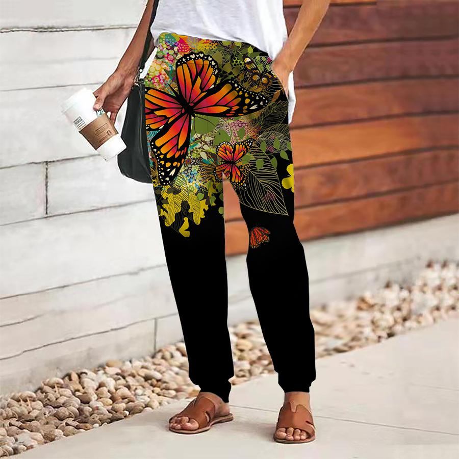 

Женские брюки с принтом бабочек, на шнуровке, с эластичной талией, свободные, повседневные длинные брюки, брюки с карманами 8XL жёлтый