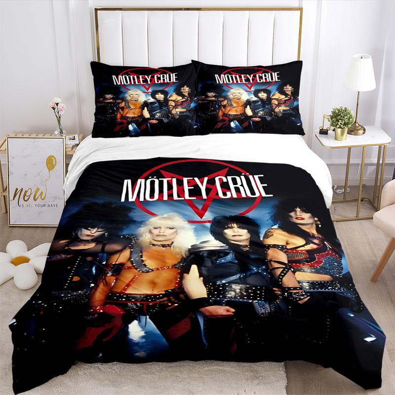 3pcs Motley Crue, Glam Metal Duvet Cover Set - Machine Washable, Includes 1 Duvet Cover and 2 Pillowcases, No Core Included, All-Season Home