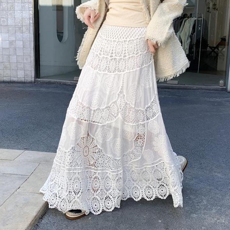 2025 Spring/Summer Bohemian Crochet Lace A-Line Long Skirt