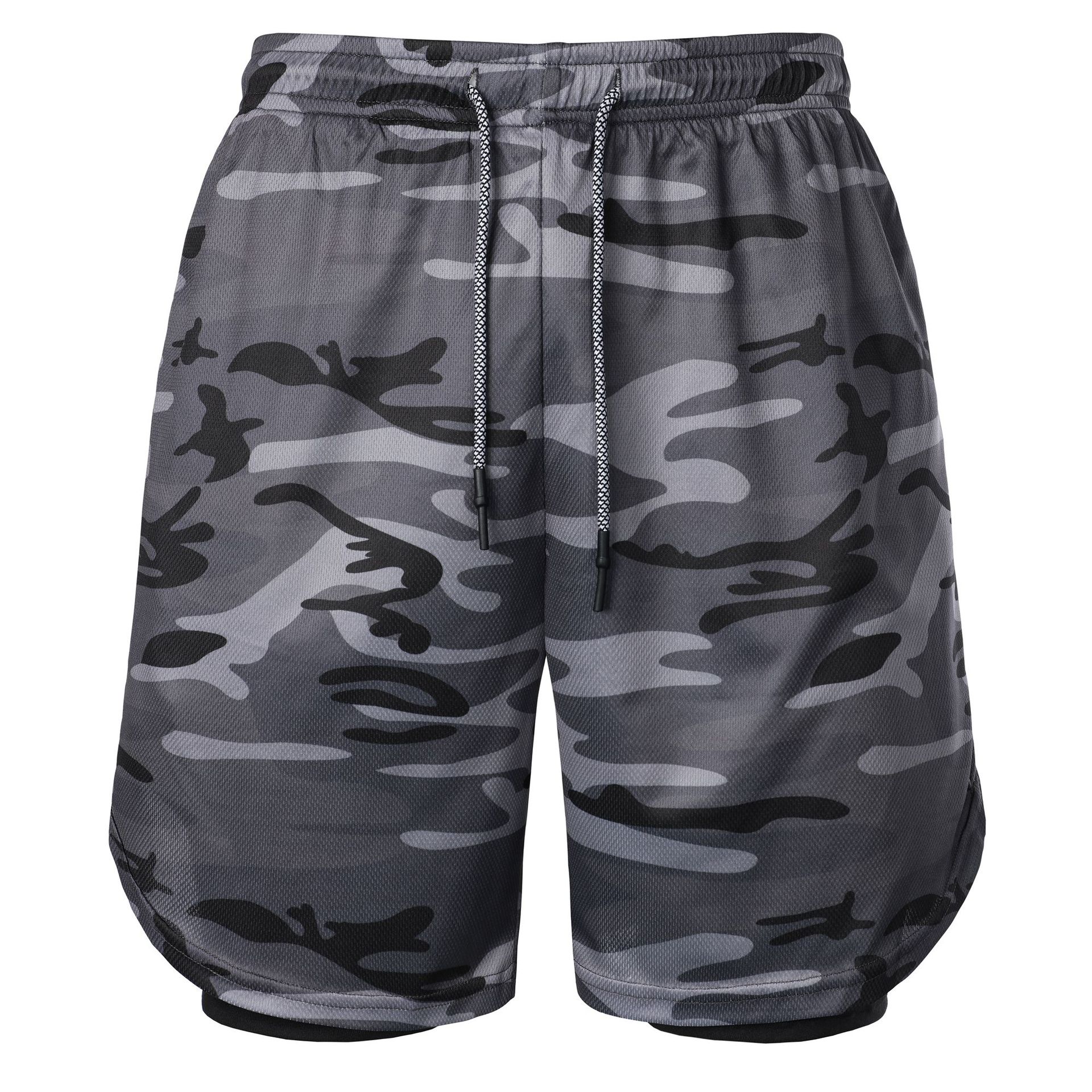 

Мужские шорты для бега 2 в 1, быстросохнущие камуфляжные спортивные шорты с подкладкой, легкие шорты для тренировок с карманами на молнии и петлей для полотенца Yasheng XL серый/камуфляжный