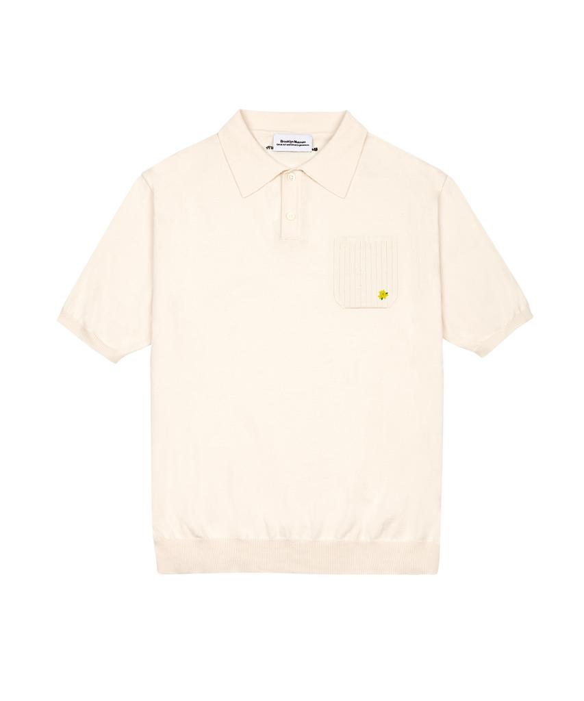 BROOKLYN MUSEUM Flowers Half Sleeved Collar Knit Cream
