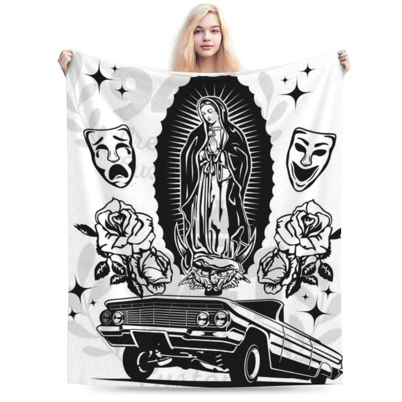 [Warm Flannel Throw Blanket] Soft Flannel Throw Blanket - Warm  Versatile All-Season Gift - Low Rider  Virgin Mary Design With