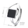 925 Sterling Silver Black Square Ring - Women's Retro Niche Design, Cool Style, Open Adjustable for Index Finger
