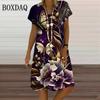 Sommer Mode Schmetterling Pflanze Blumen Druck Damen Kleid Elegant Süß Kurzarm V-Ausschnitt Übergroß Kleidung Lässig Locker Kleid
