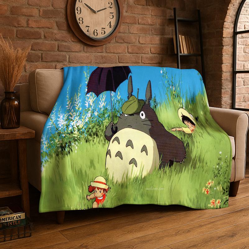 

Classic T-Totoro Cartoon Cute Flannel Blanket Soft Warm Throw Blanket for Bedroom Living Room Bed Travel Camping Picnic Kid 75x90cm