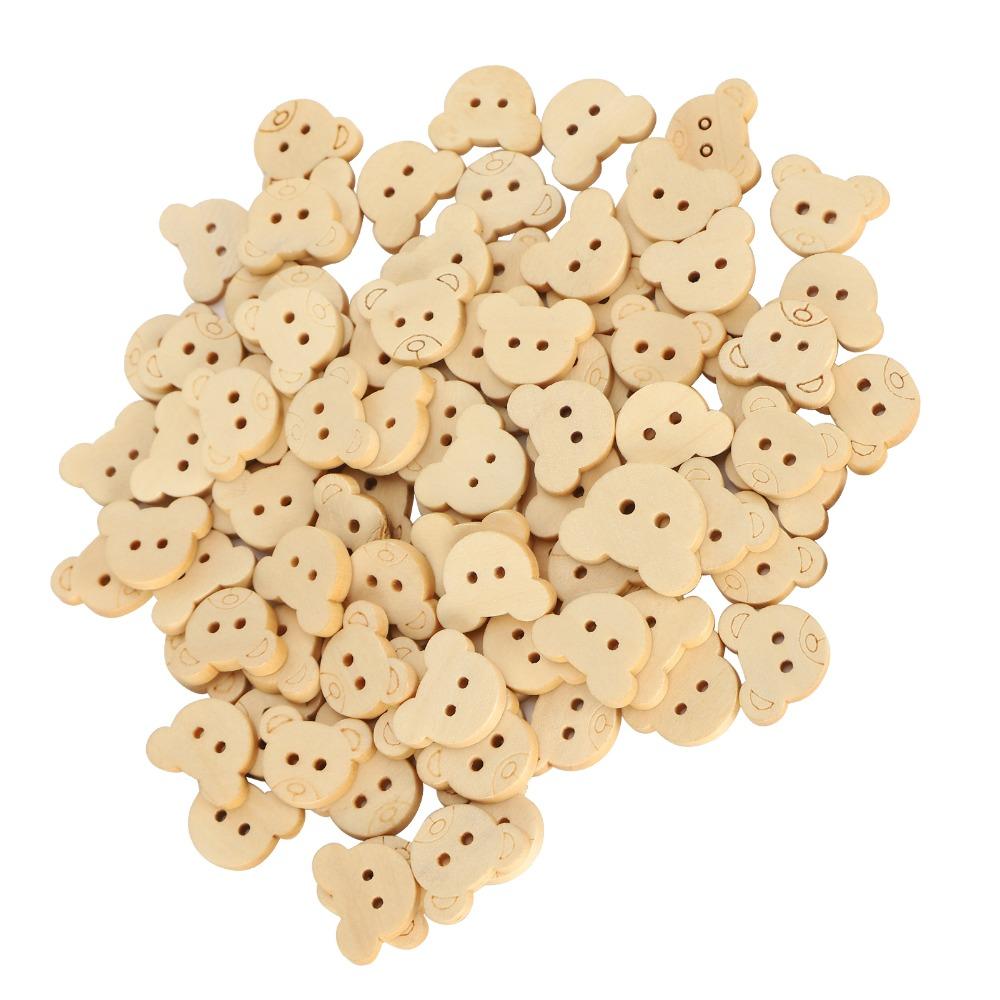 100pcs 21mm Diameter Animal Sewing Buttons Unfinished Raw Wood Bear Shape Buttons For Sewing Crafts