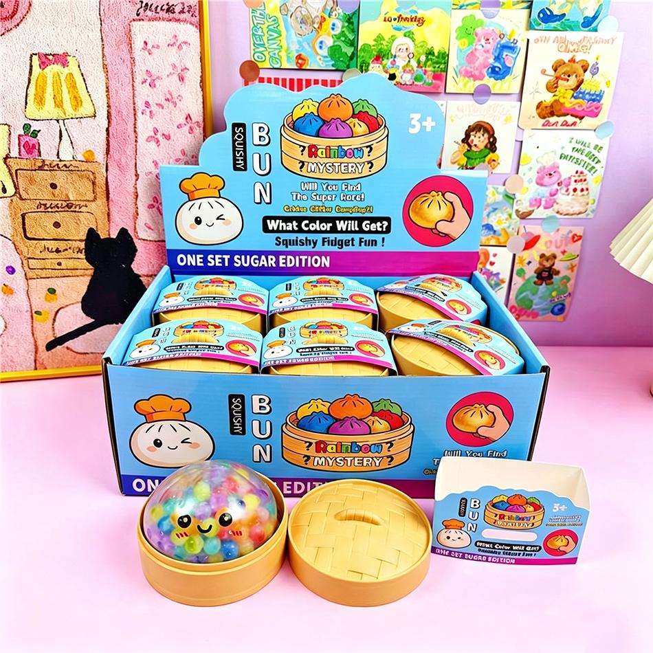 Soft Tpr Squishy Dumpling Toy With Steamer Rainbow Bead Glitter Squeeze Toy Stress Relief Fidget Toy Cute Kawaii Creative Toys