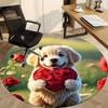 1pc Puppy Roses Heart Chair Carpet for Office Non-Slip, Machine Washable Rug for Office - Holiday DecorMachine Made yy251029016