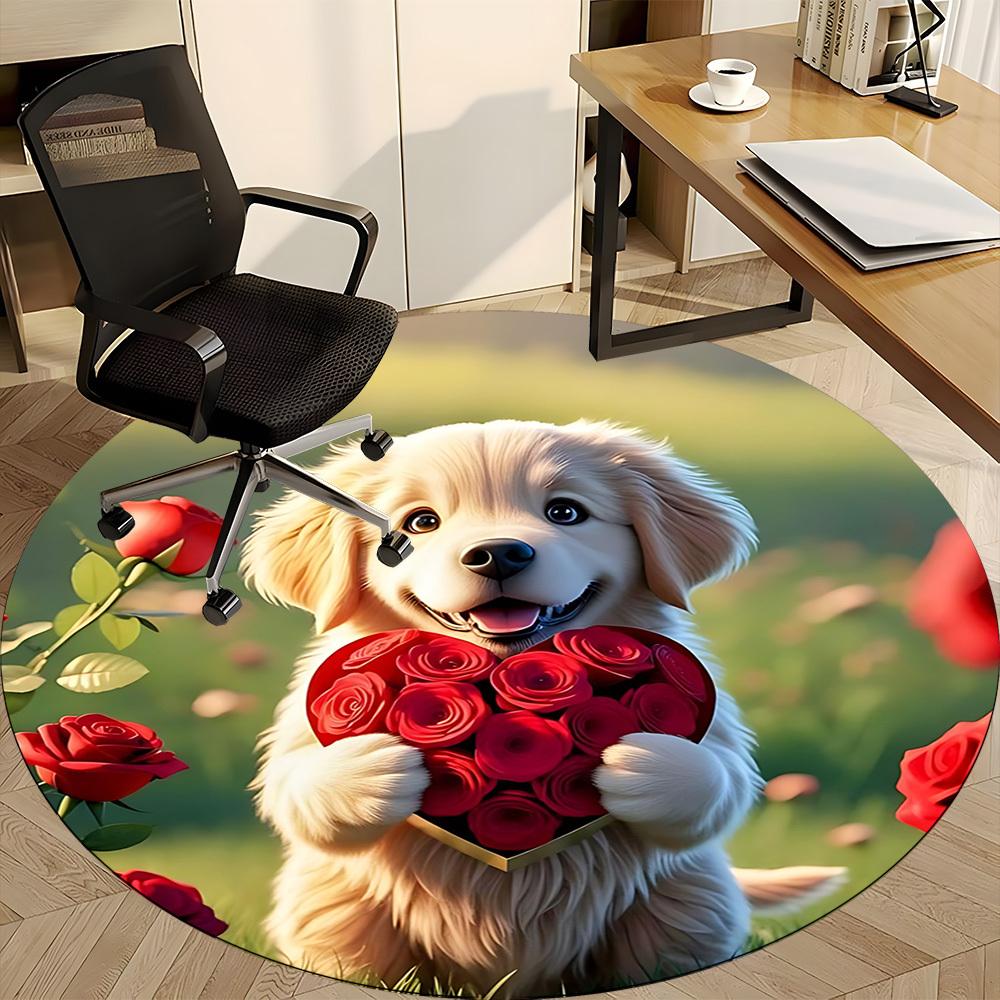 1pc Puppy Roses Heart Chair Carpet for Office Non-Slip, Machine Washable Rug for Office - Holiday DecorMachine Made yy251029016