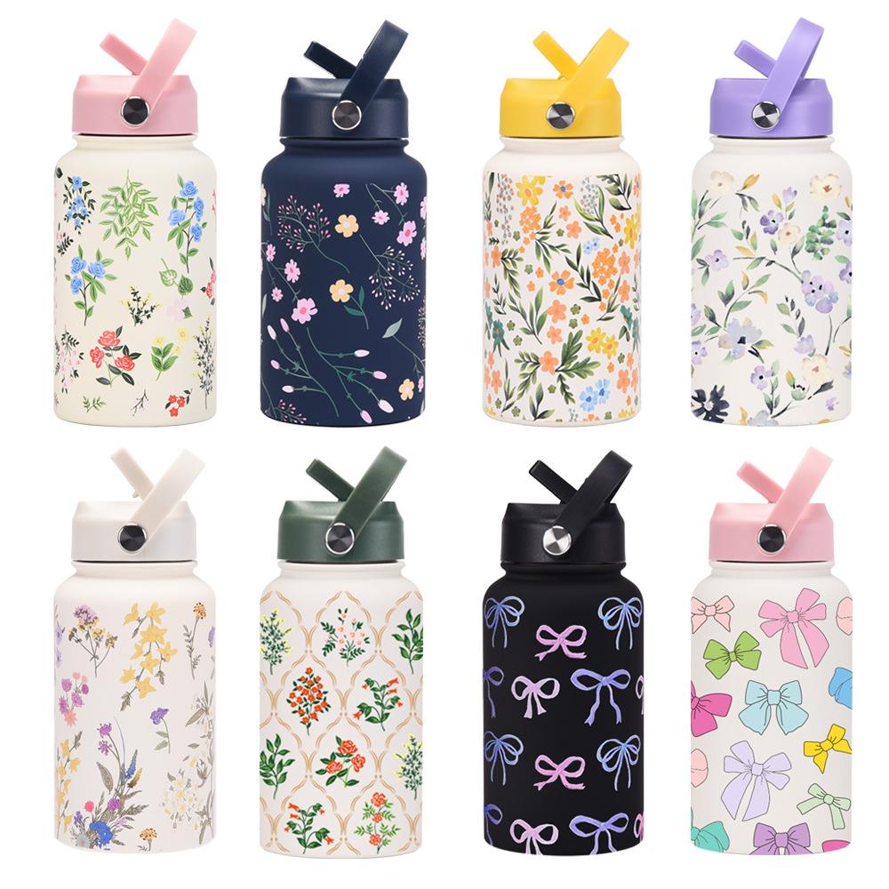 650Ml Sports Kettle Portable Handle Straw Water Cup Stainless Steel Beauty Mouth Printed Cup