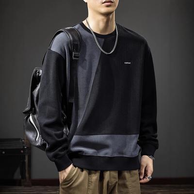 Autumn American High Street Contrasting Sweater Men'S Retro Trendy Brand Heavy Texture Loose Crew Neck Casual Top