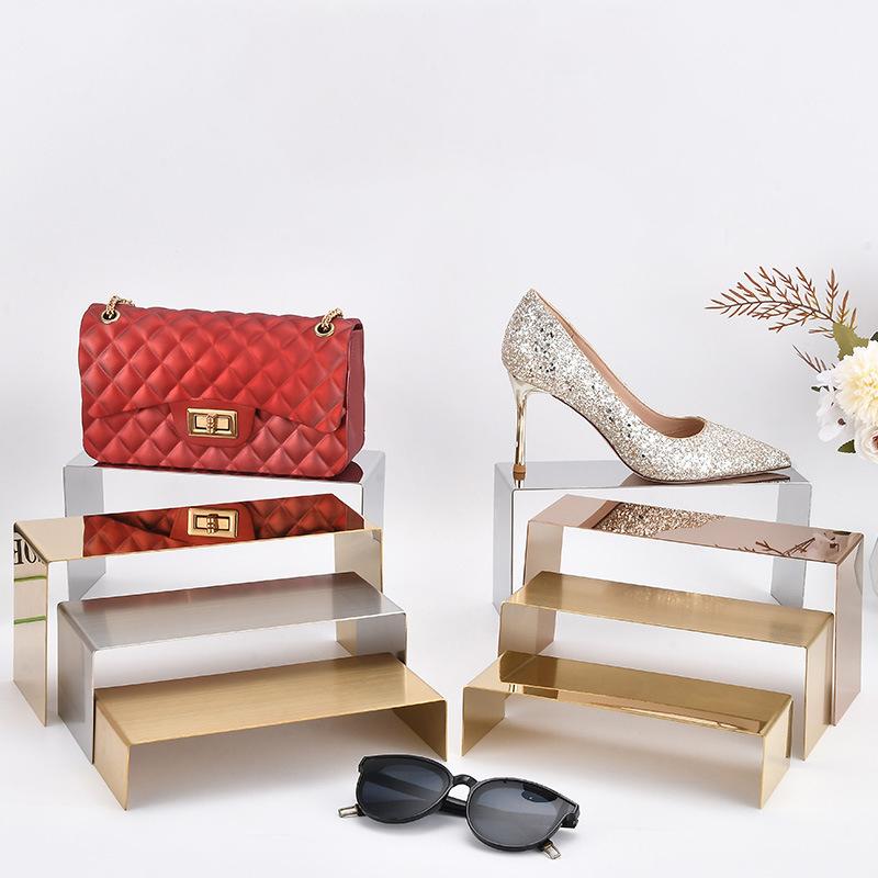 Metal Shoe Handbag Display Riser Stand Stainless Steel Shoe Bag Riser Holder Jewelry Display Riser Shelf Showcase Fixtures