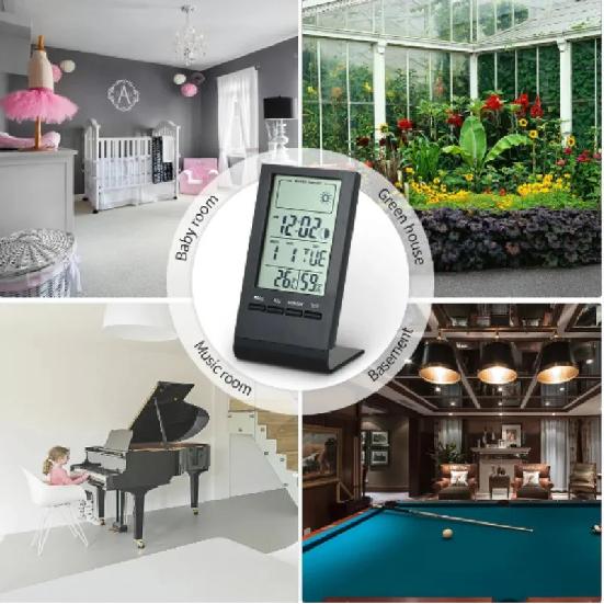Mini Digital Thermometer Hygrometer Indoor Temperature Humidity Meter Gauge Clock Weather Station Forecast Max Min Value Display