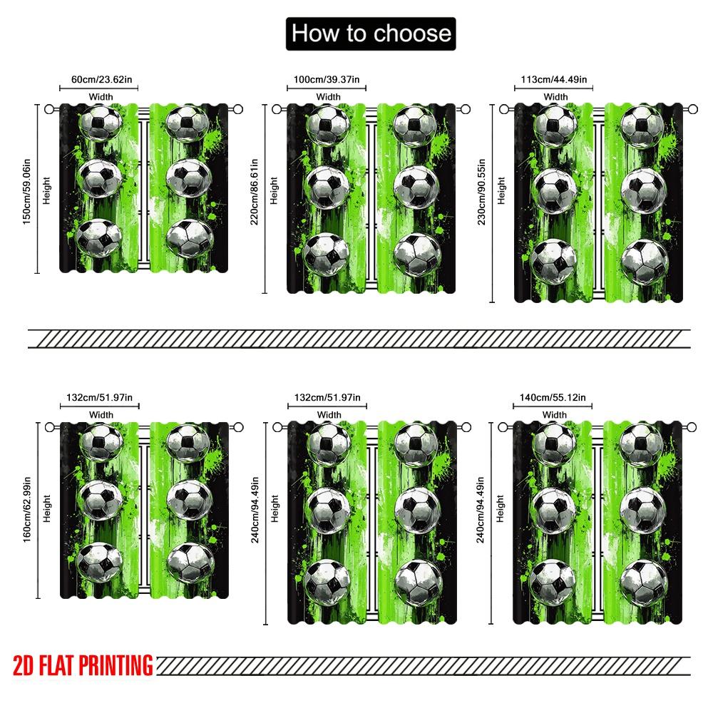 2D Flachdruck 2 Stück Vorhänge Fußball Vielseitig Langlebig Polyester Ohne Strom Familienfeier Nutzung für Schlafzimmer und Wohnzimmer