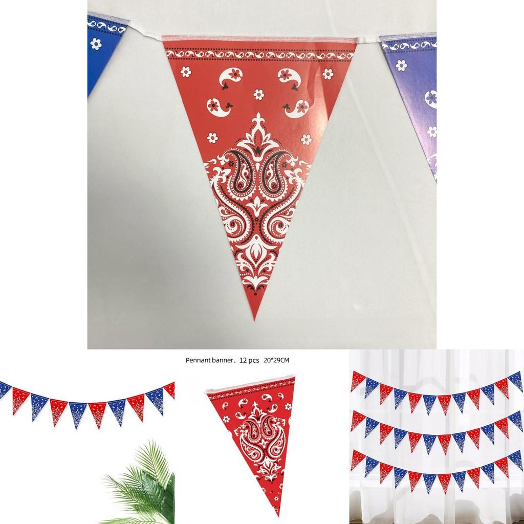 Western Cowboy Party Banner Set With Paper Triangular Flags For Birthday Celebration Events