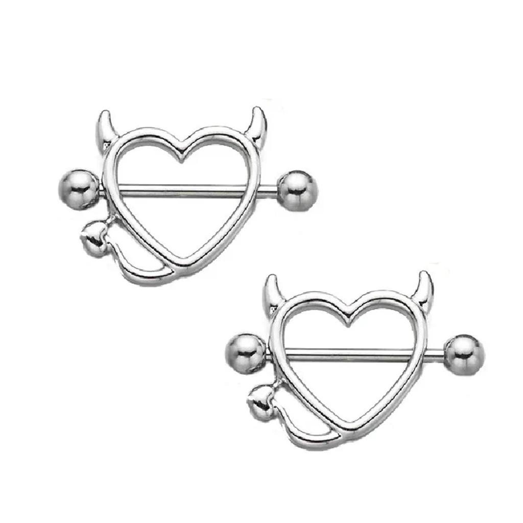 1 Paar 316L Edelstahl Brustwarzenringe für Damen Teufel Liebesherz Design Körperschmuck Mehrere Farben