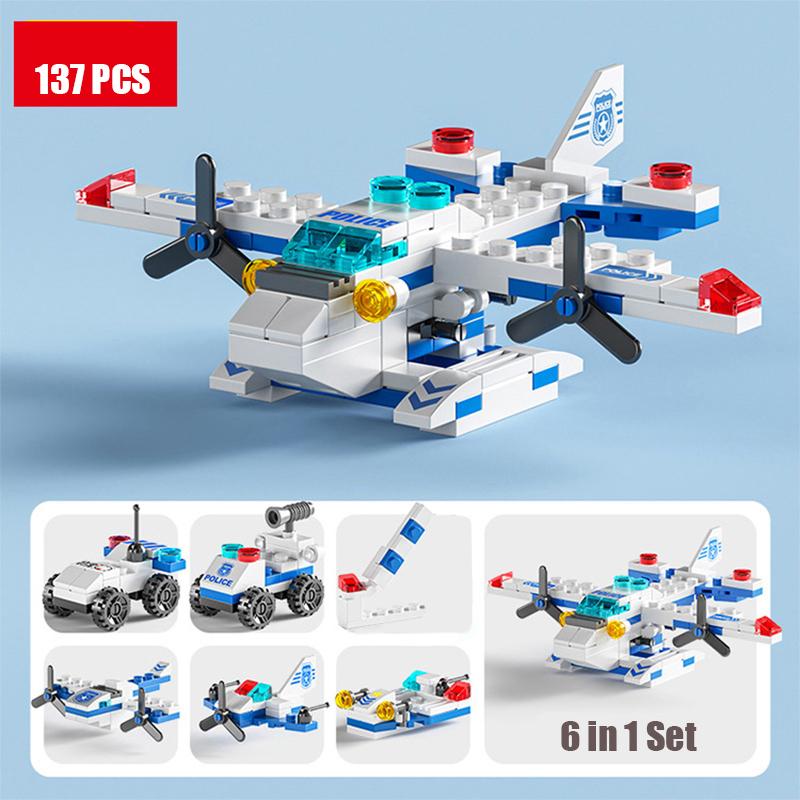 City Ambulance Fire Engine Airplane Car Helicopter Carrier Vehicle DIY Assemble Aircraft Model Building Blocks Bricks Kids Toys