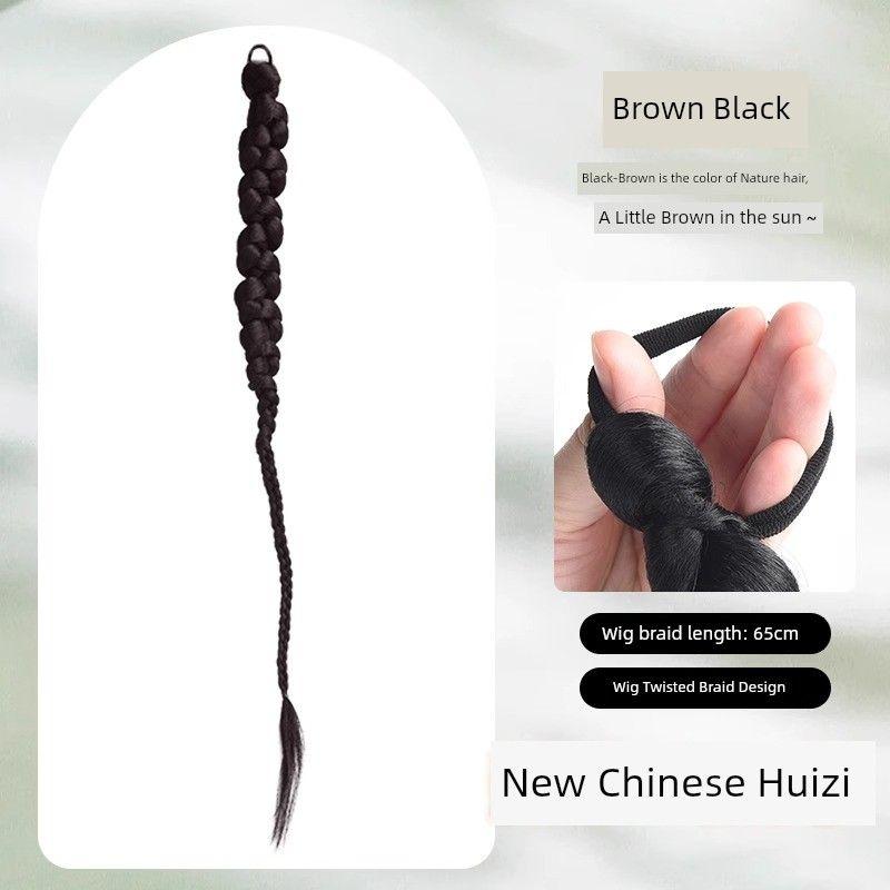 

New Chinese Twist Cable Stitch Long Braid Children Ancient Style Han Chinese Clothing Twist False Braids Artificial Hair Nature Boxing False Braids Classical wind twisted braid [Brown black]]