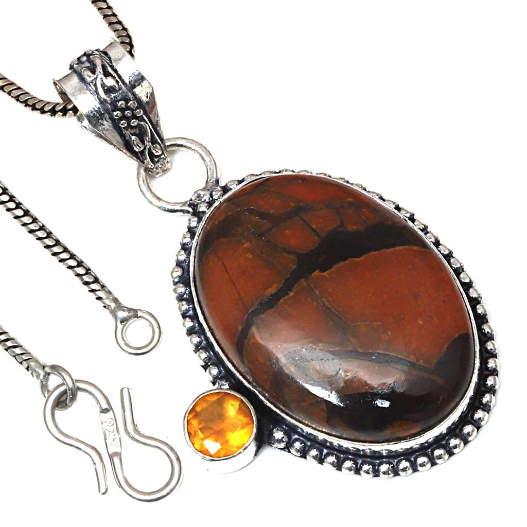 Pendant Designer Jasper Citrine Quartz Gemstone Valentine Day Silver Jewelry 2"