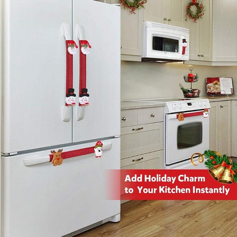 Holiday Appliance Sleeve Set of 8, Soft Fabric Refrigerator Pull Sleeves with Hook and Loop Closure for Christmas Kitchen Accent Display