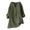 Women's Casual V-Neck Button Down Shirt Solid Color Long Sleeve Hem Split Cotton Blouse