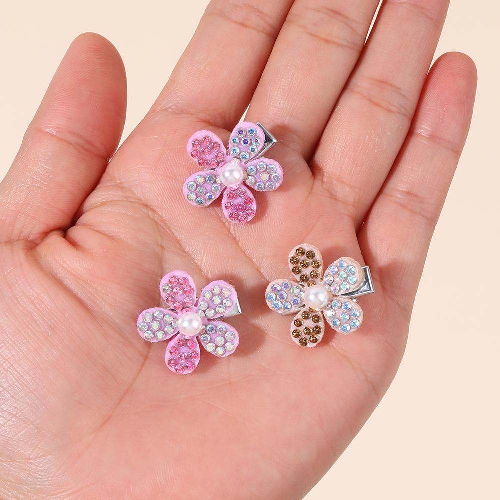 12Pcs Floral Rhinestones Hair Clips Sparkling Flower Hairpins Sweet Elegant Mini Barrette For Girls Women Side Hair Accessories