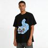 Cute Blue Striped Cat Print Casual T-shirt Unisex Funny Cartoon Pattern Loose Fit Daily Top Pure cotton T-shirt