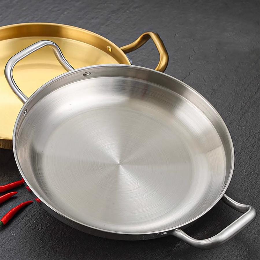 Handle Frying Pan Stainless Steel Paella Pan with Gold Handle Cooking Pot Seafood Rice Pans Non Stick  Skillet Kitchen Cookware
