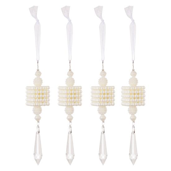 Faux Pearl Christmas Tree Ornaments Winter Faux Pearl Beaded Christmas Hanging Decoration with Faux Crystal Drop Pendant for Wedding Holiday Decor