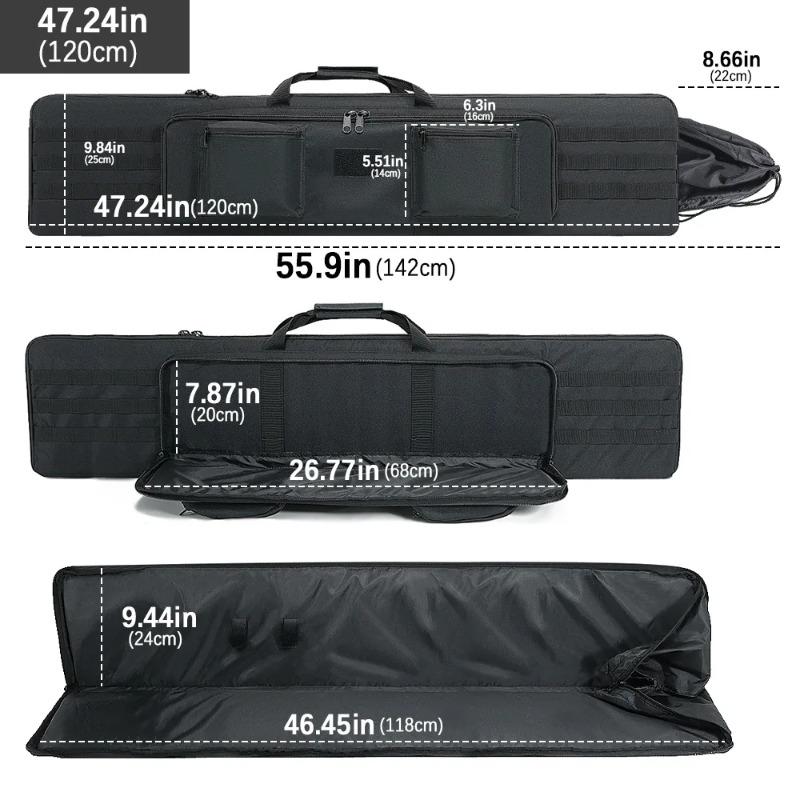 47in/120cm Tactical Rifle Backpack - Universal Carrying Case for Carbine Sniper Airsoft Guns with Shooting Accessory Compartment