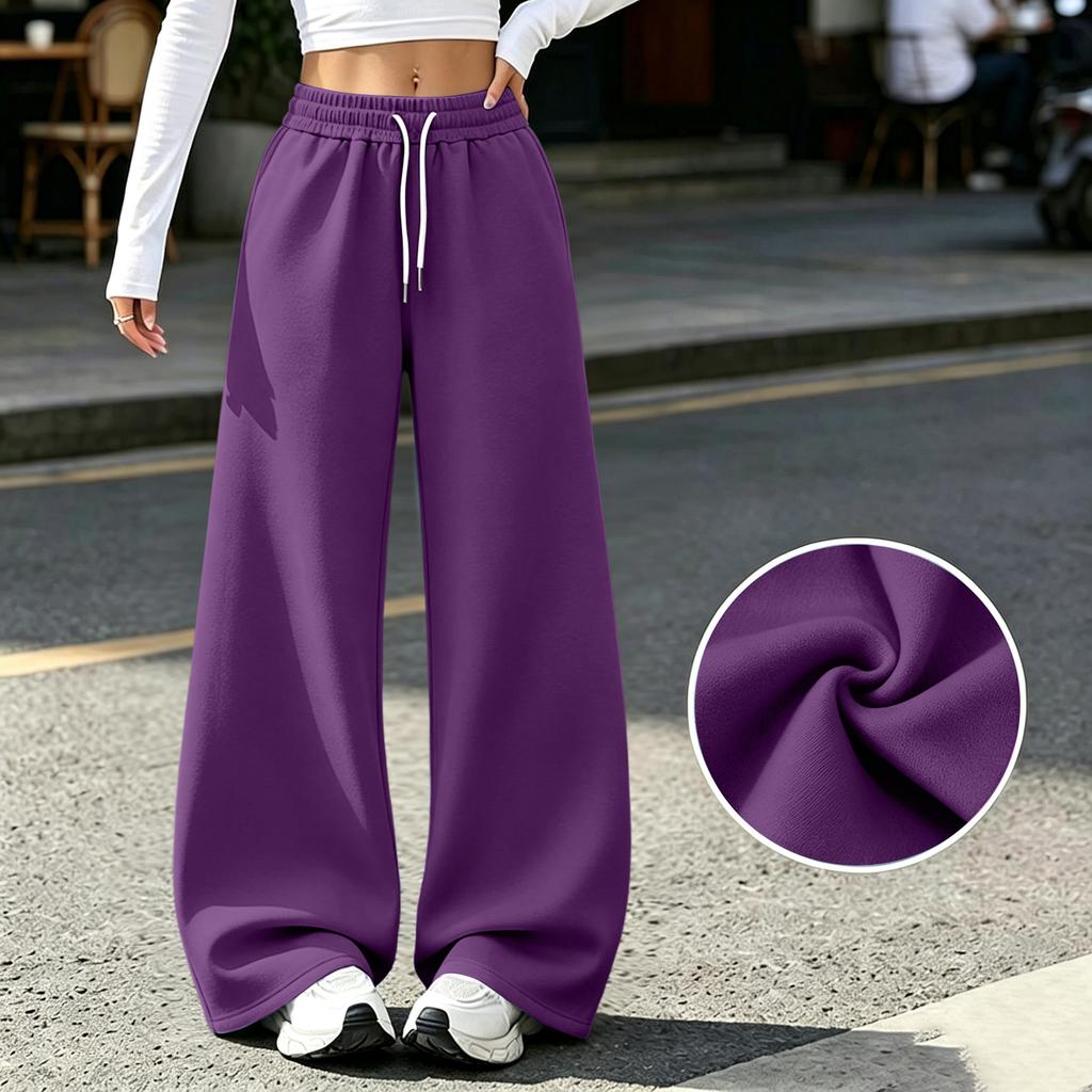 Women's Casual Wide Leg Sweatpants with Pockets Lined Drawstring Joggers for or Athletic Wear