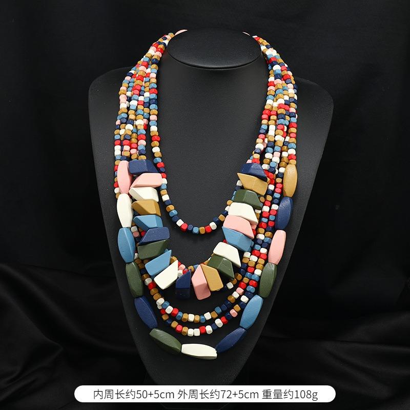 Handmade super exaggerated bohemian wood bead necklace music festival stage catwalk retro personalized vacation accessories