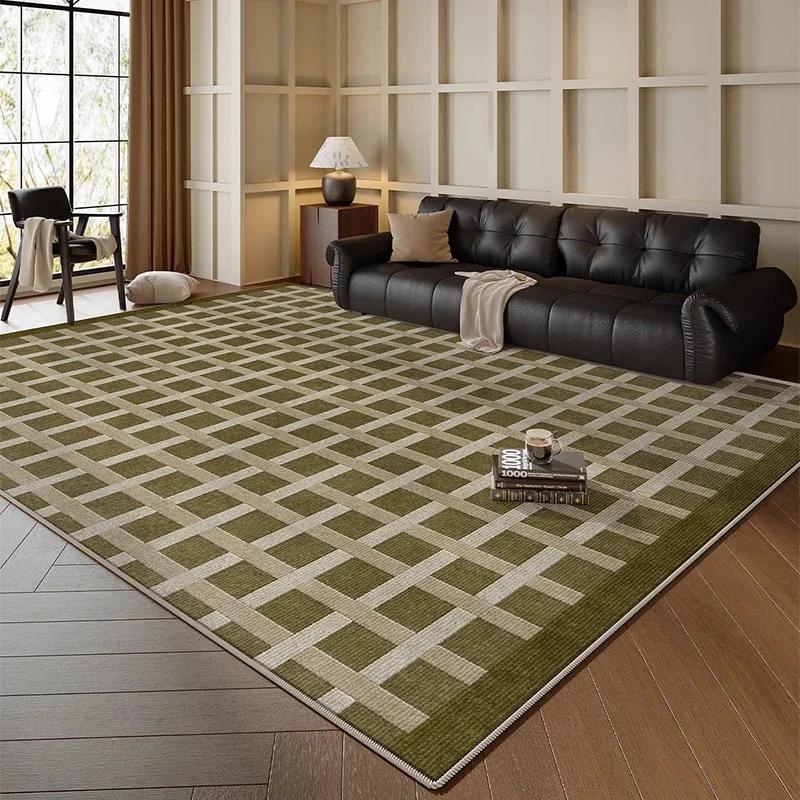 Green Striped Grid Area Rug Art Decor Living Room Carpet Soft Firm Coffee Table Mat Non-Slip Soundproof Cloakroom Floor Rug