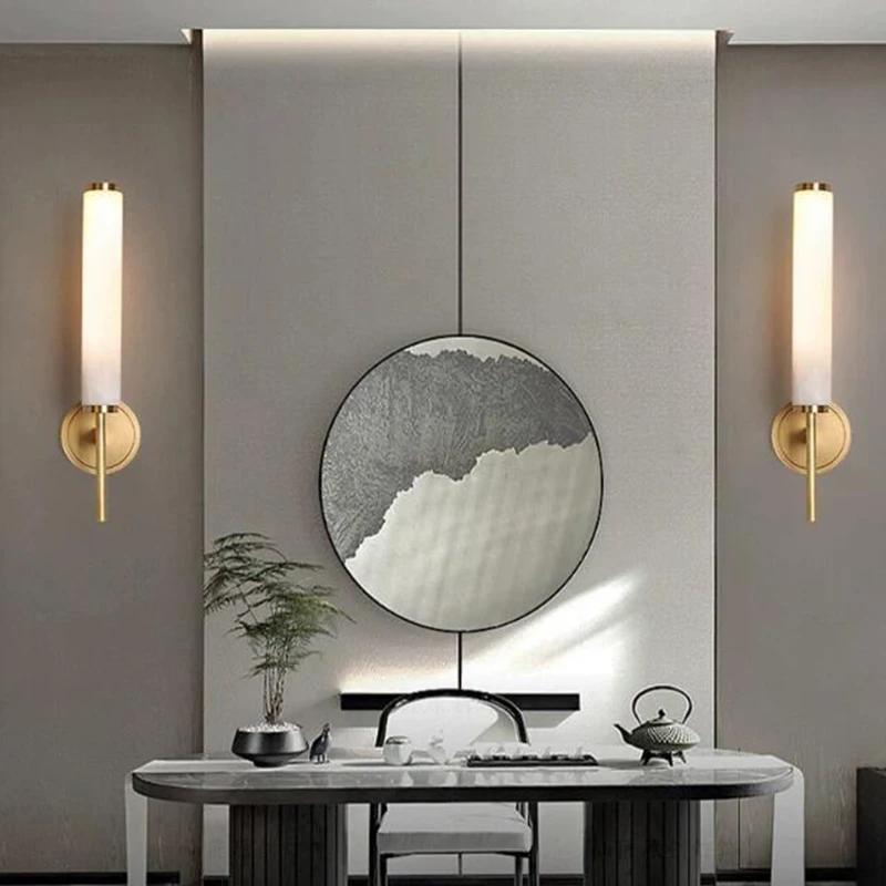 Modern luxury all copper marble wall lamp living room background LED wall lamp Nordic restaurant living room lamp for bedroom